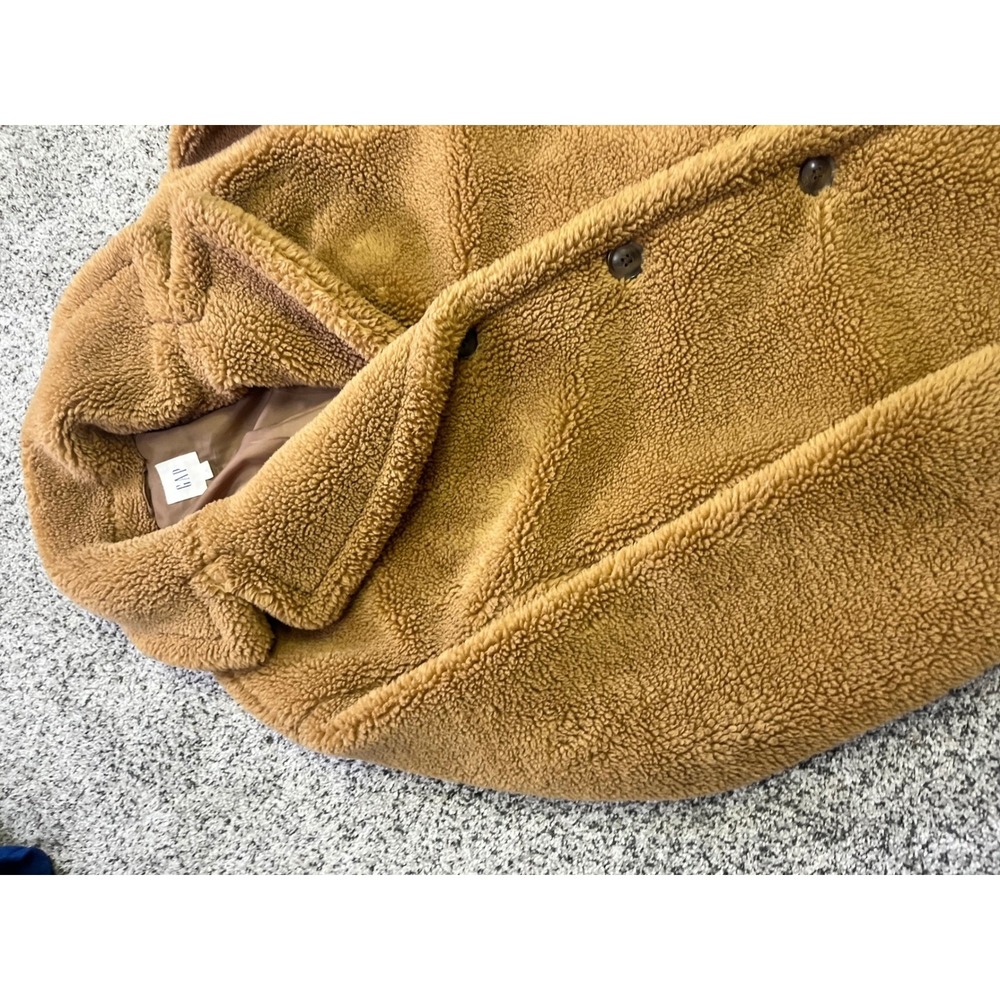 Gap Teddy Coat Womens Small Brown Teddy Sherpa Faux Fur Button Front - Picture 4 of 10